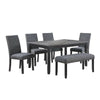 Drake 6 Piece Dining Table Set, 4 Chairs, Bench, Gray Fabric, Black Wood By Casagear Home