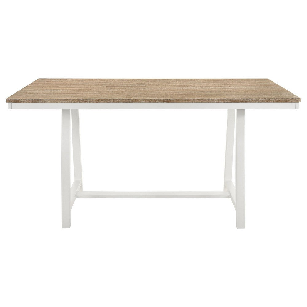 Hoa Counter Height Dining Table 71 Inch Rectangular Brown Top White Base By Casagear Home BM319021