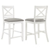 Hoa Counter Height Dining Chair Set of 2, X Back, Gray Fabric, White Wood By Casagear Home