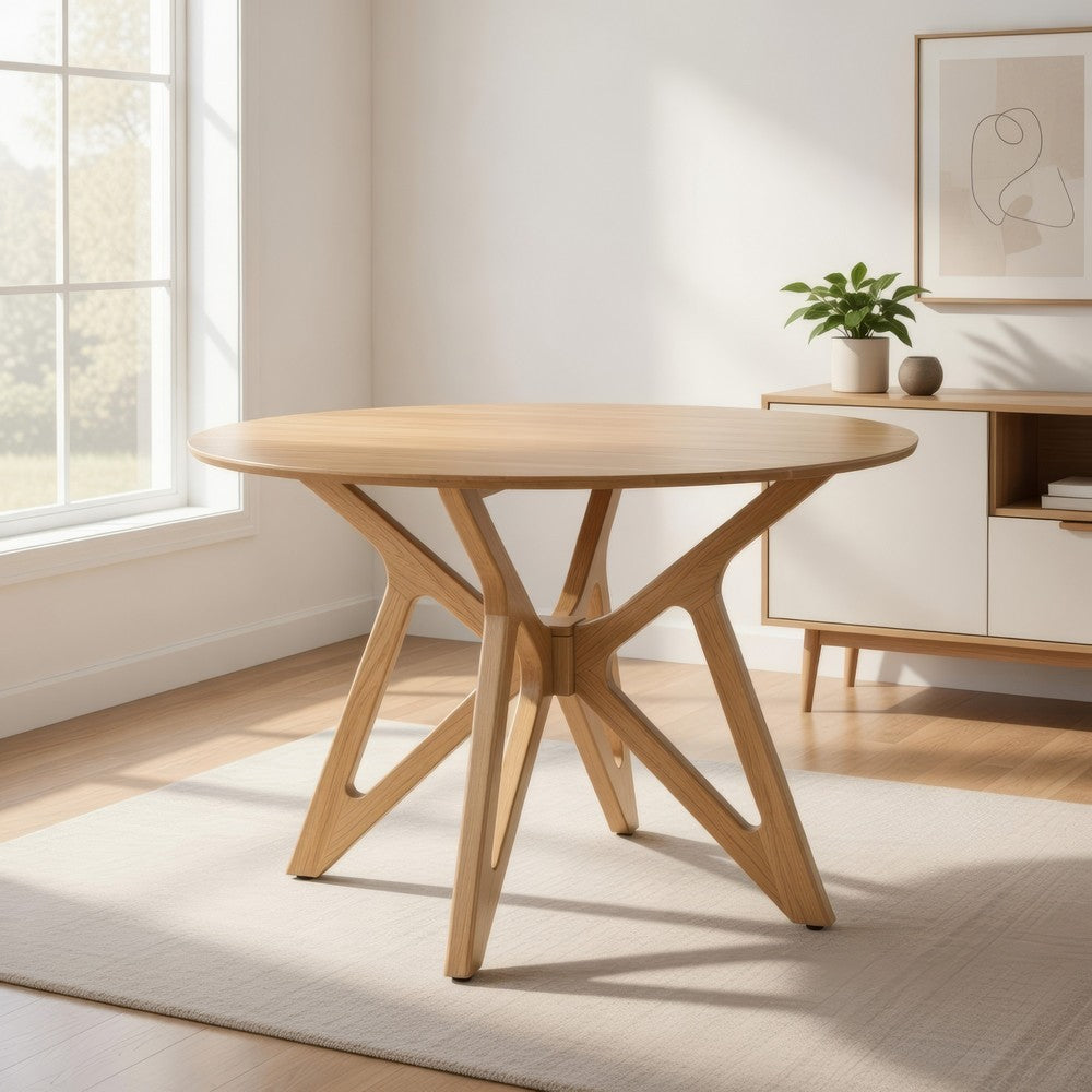 Evans Dining Table, Round Top, Angled Base, Walnut Brown Hardwood, 42 Inch By Casagear Home
