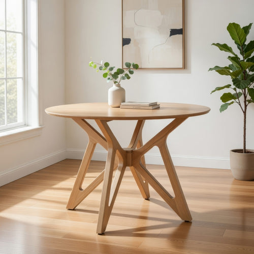 Evans Dining Table, Round Top, Angled Base, Walnut Brown Hardwood, 42 Inch By Casagear Home