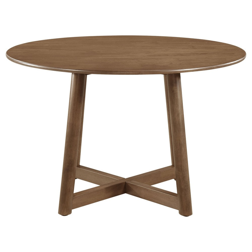 Ellie Dining Table, 47 Inch Round Top, Interlocking Legs, Walnut Brown Wood By Casagear Home
