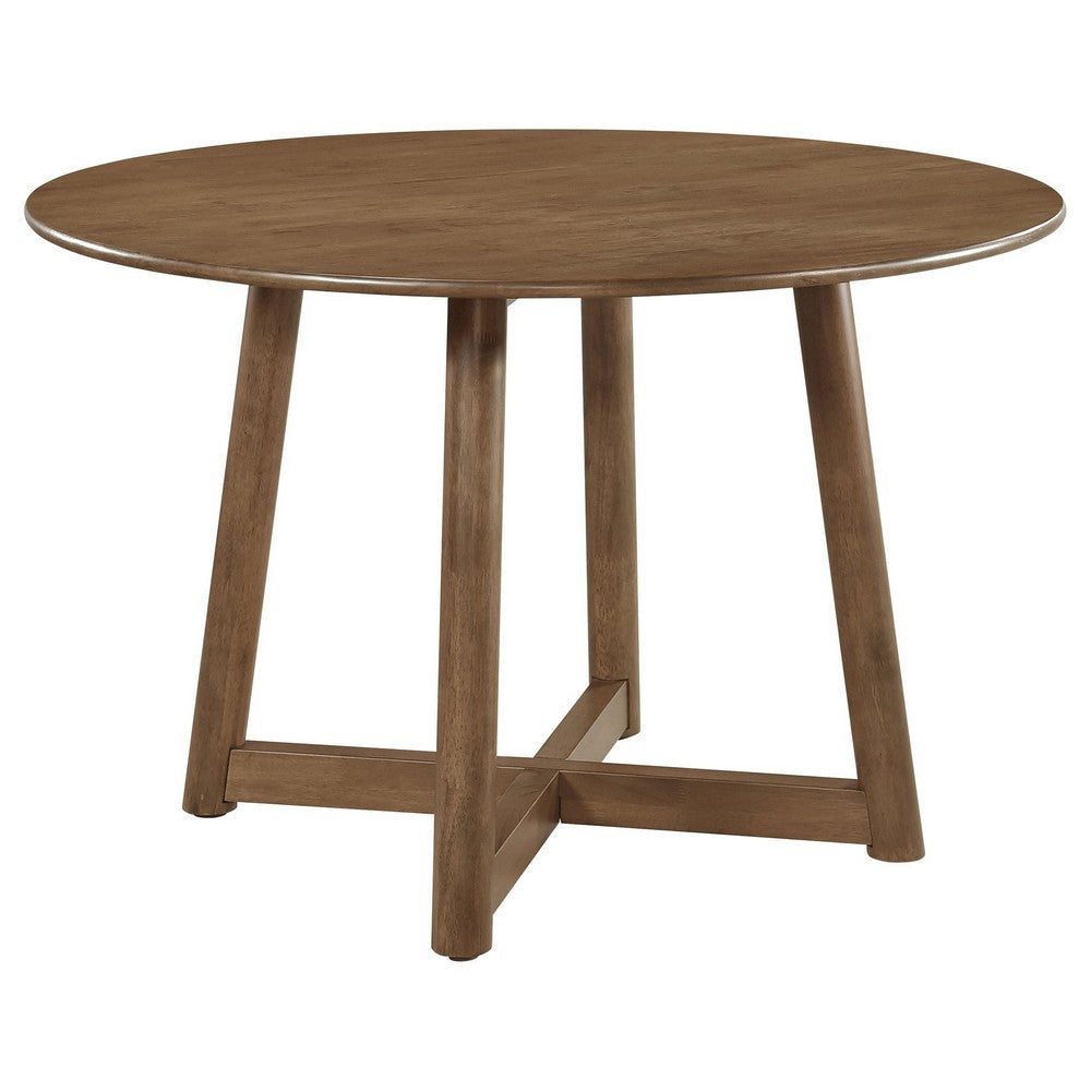 Ellie Dining Table 47 Inch Round Top Interlocking Legs Walnut Brown Wood By Casagear Home BM319027