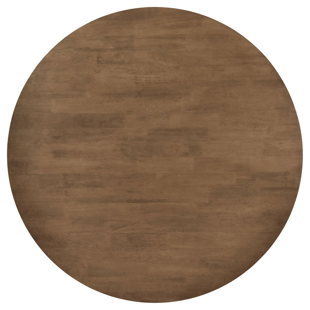 Ellie Dining Table, 47 Inch Round Top, Interlocking Legs, Walnut Brown Wood By Casagear Home