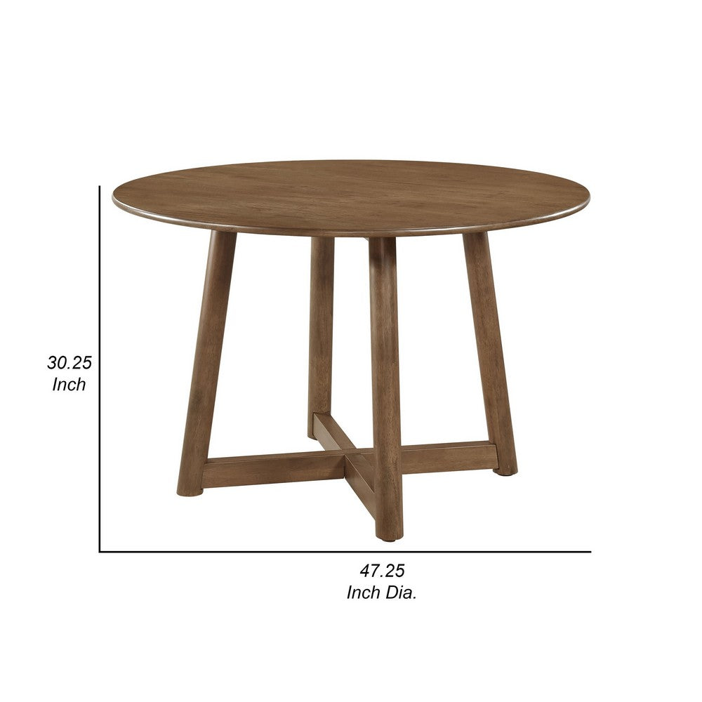 Ellie Dining Table, 47 Inch Round Top, Interlocking Legs, Walnut Brown Wood By Casagear Home