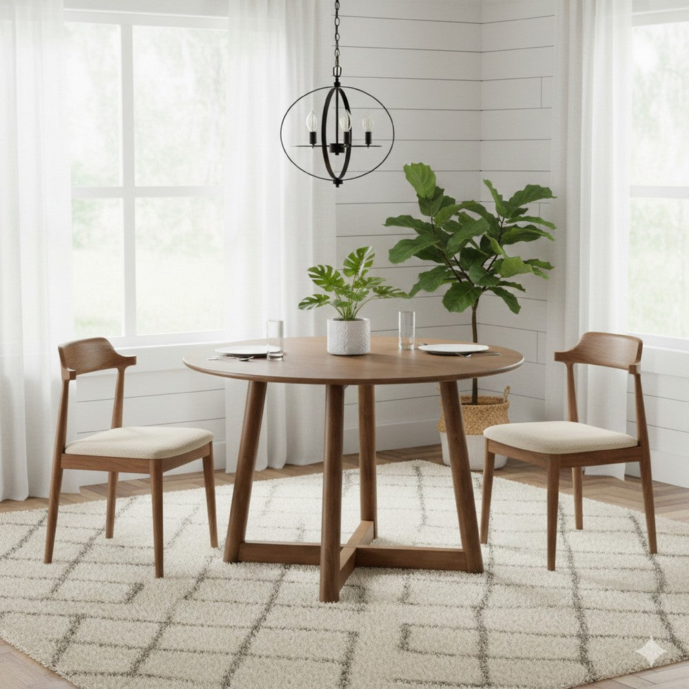 Ellie Dining Table, 47 Inch Round Top, Interlocking Legs, Walnut Brown Wood By Casagear Home