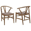 Ellie Dining Chair Set of 2, Y Shape Back, Fabric Seats, Walnut Brown By Casagear Home