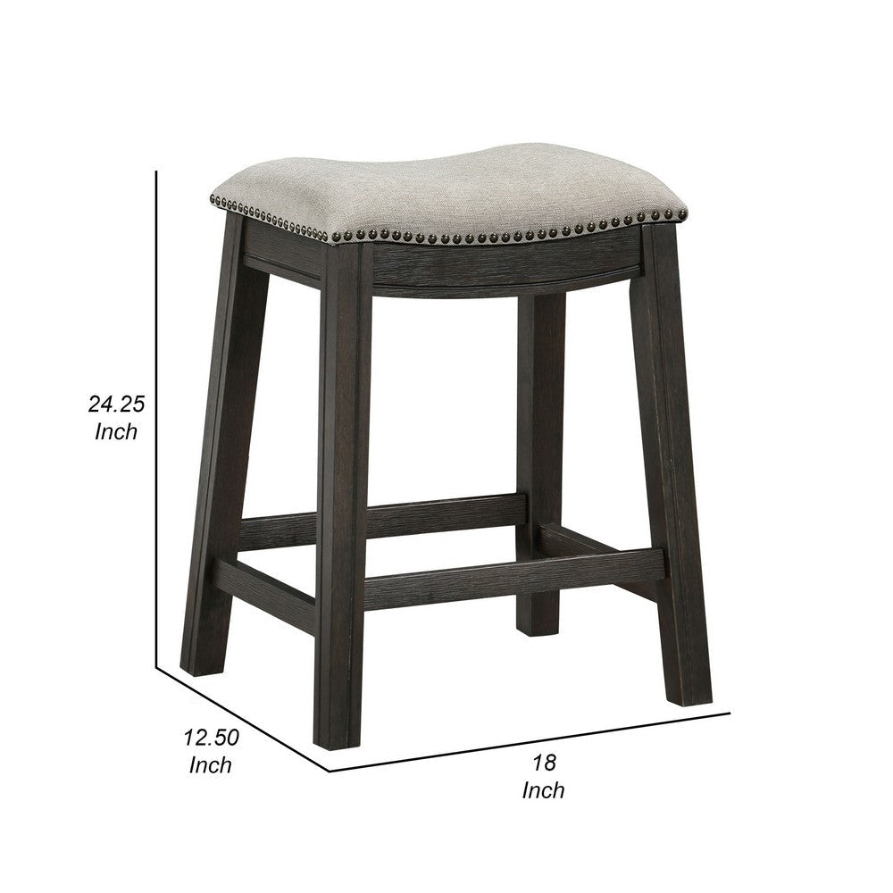 Stacy Counter Height Stool Set of 2 Beige Fabric Nailhead Trim Dark Gray By Casagear Home BM319031