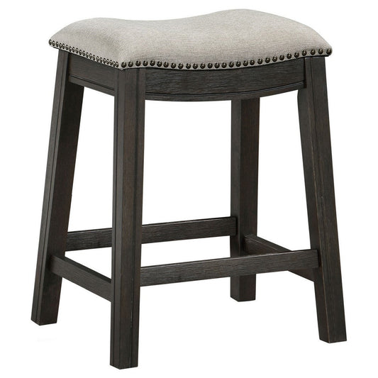 Stacy Counter Height Stool Set of 2, Beige Fabric, Nailhead Trim, Dark Gray By Casagear Home