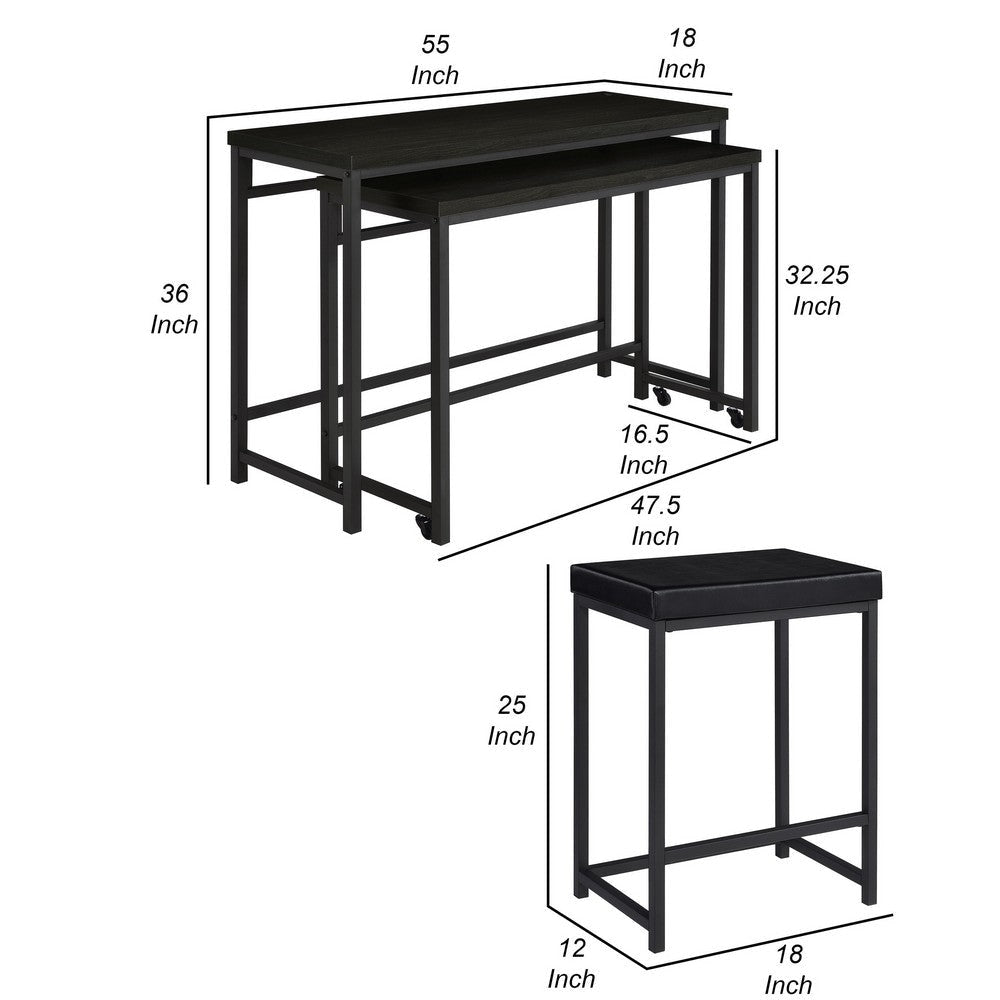 Havel 4pc Dual Counter Table Set with 2 Stools USB Black Faux Leather By Casagear Home BM319035