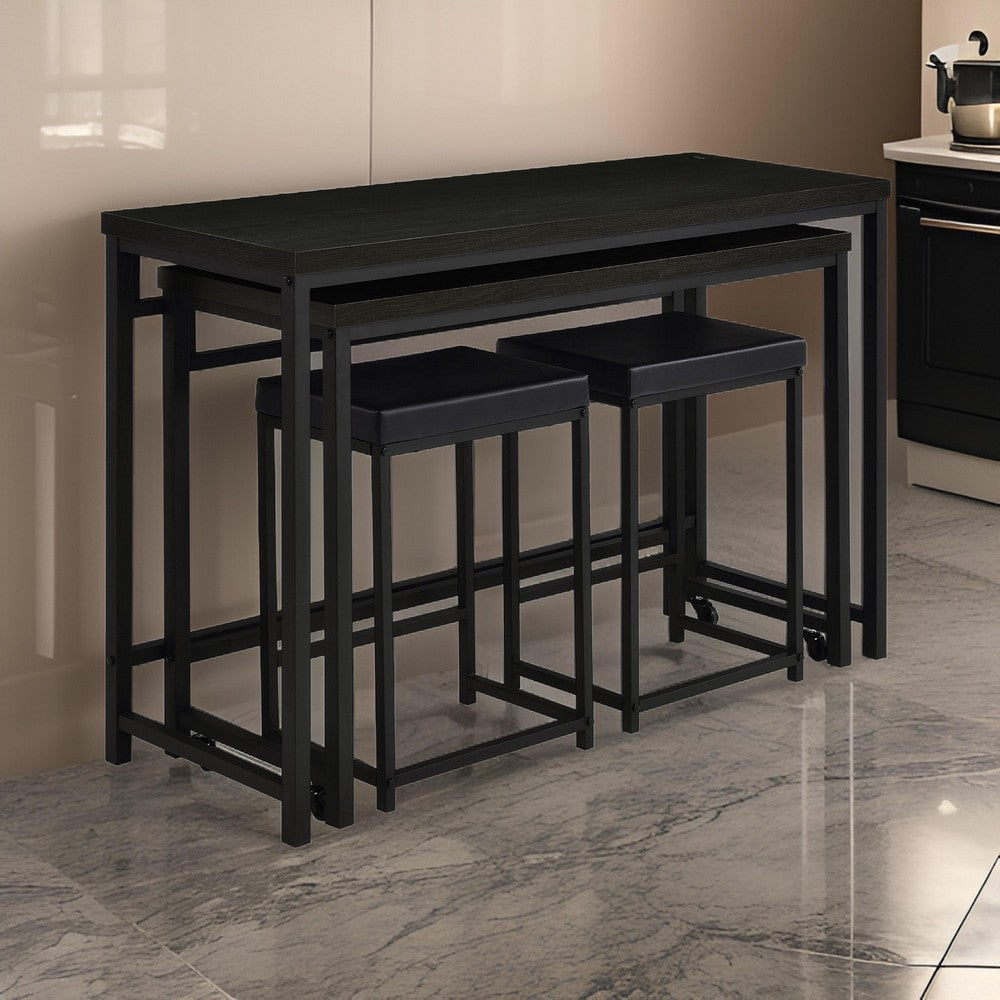 Havel 4pc Dual Counter Table Set with 2 Stools USB Black Faux Leather By Casagear Home BM319035