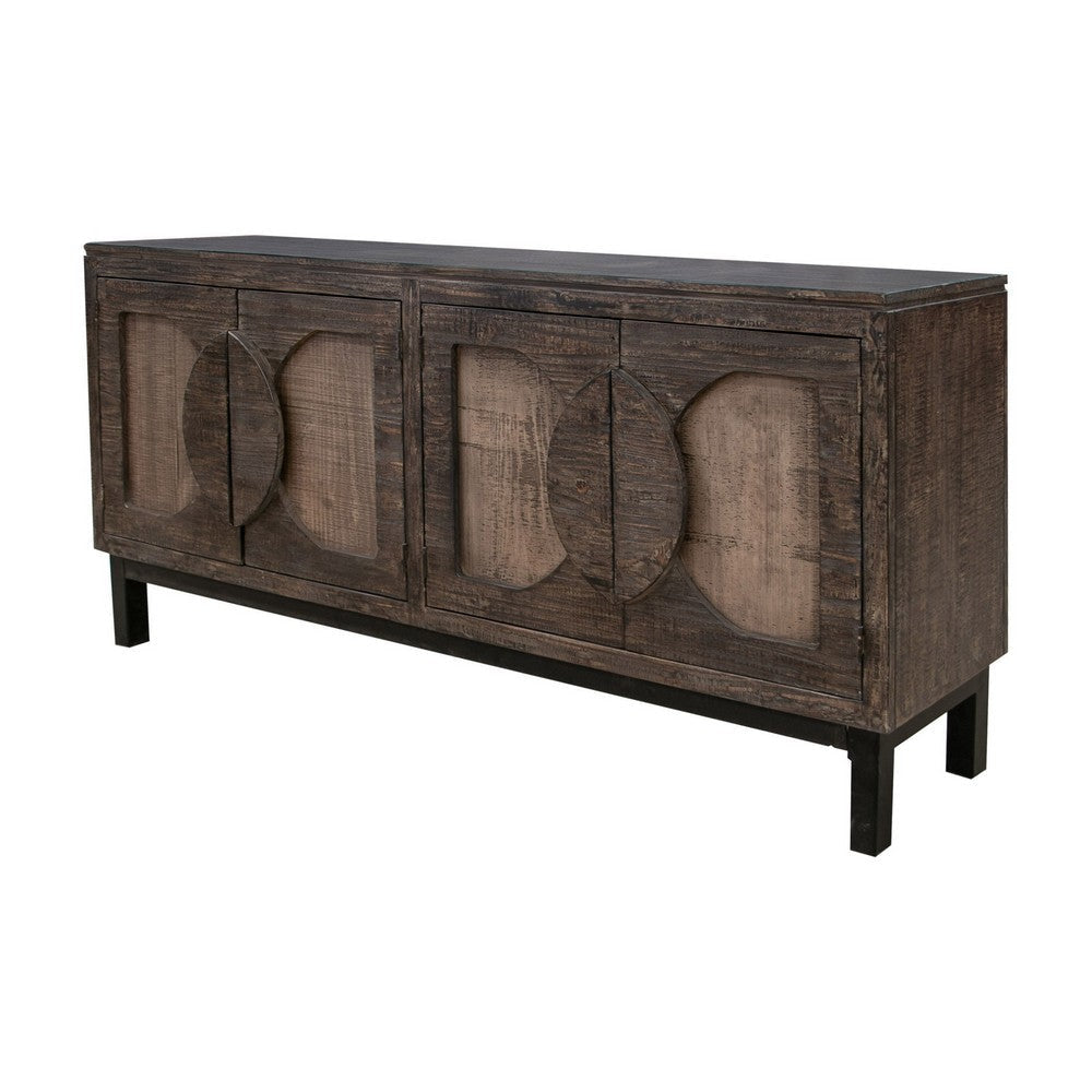 Aose 69 Inch Sideboard Buffet Console 4 Doors Carved Brown Solid Wood By Casagear Home BM319039