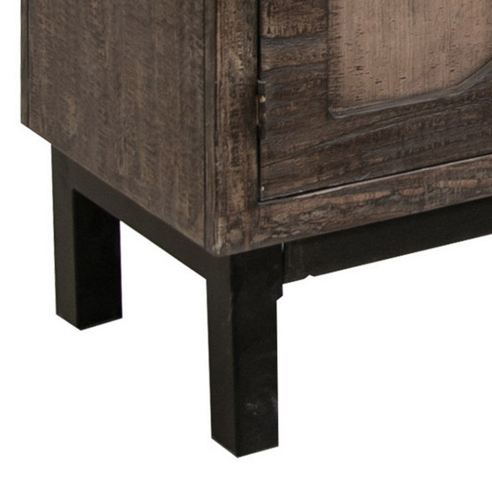 Aose 69 Inch Sideboard Buffet Console 4 Doors Carved Brown Solid Wood By Casagear Home BM319039