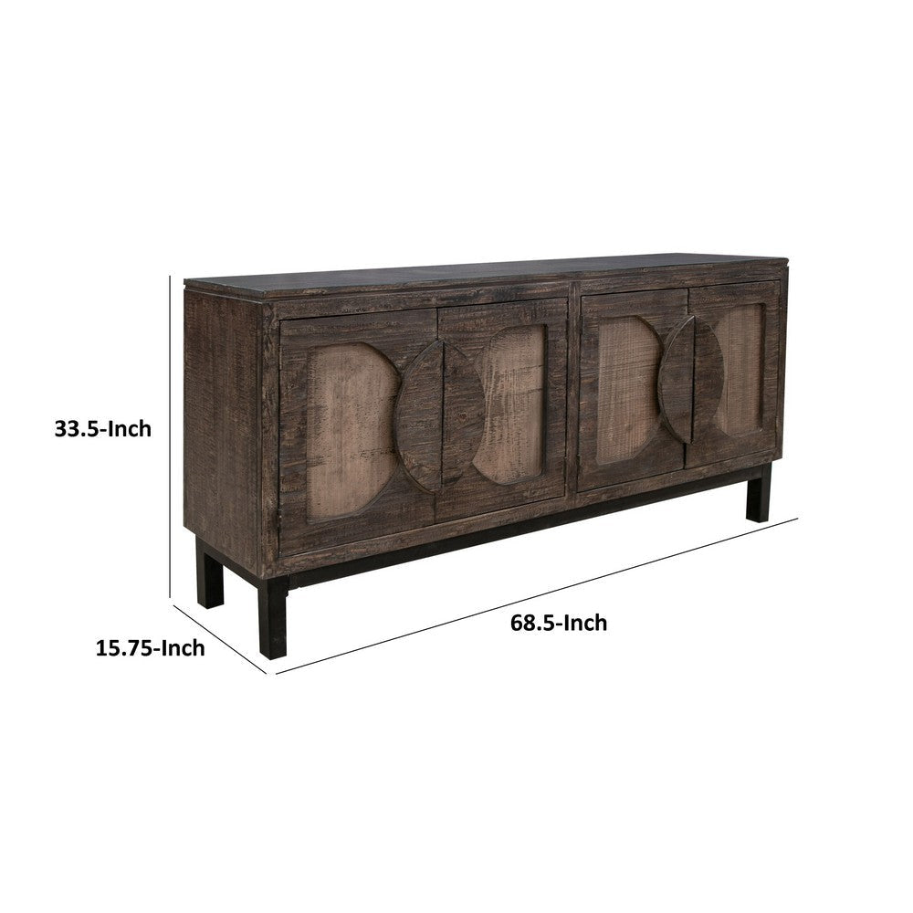 Aose 69 Inch Sideboard Buffet Console 4 Doors Carved Brown Solid Wood By Casagear Home BM319039