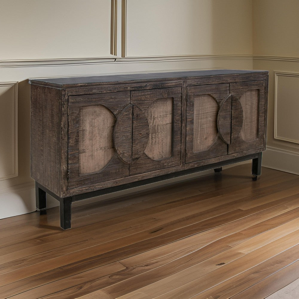 Aose 69 Inch Sideboard Buffet Console 4 Doors Carved Brown Solid Wood By Casagear Home BM319039