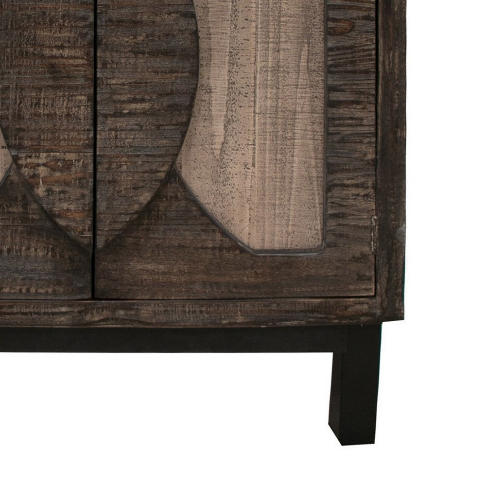 Aose Buffet Cabinet 2 Door Carved Handles Farmhouse Brown Pine Wood By Casagear Home BM319040