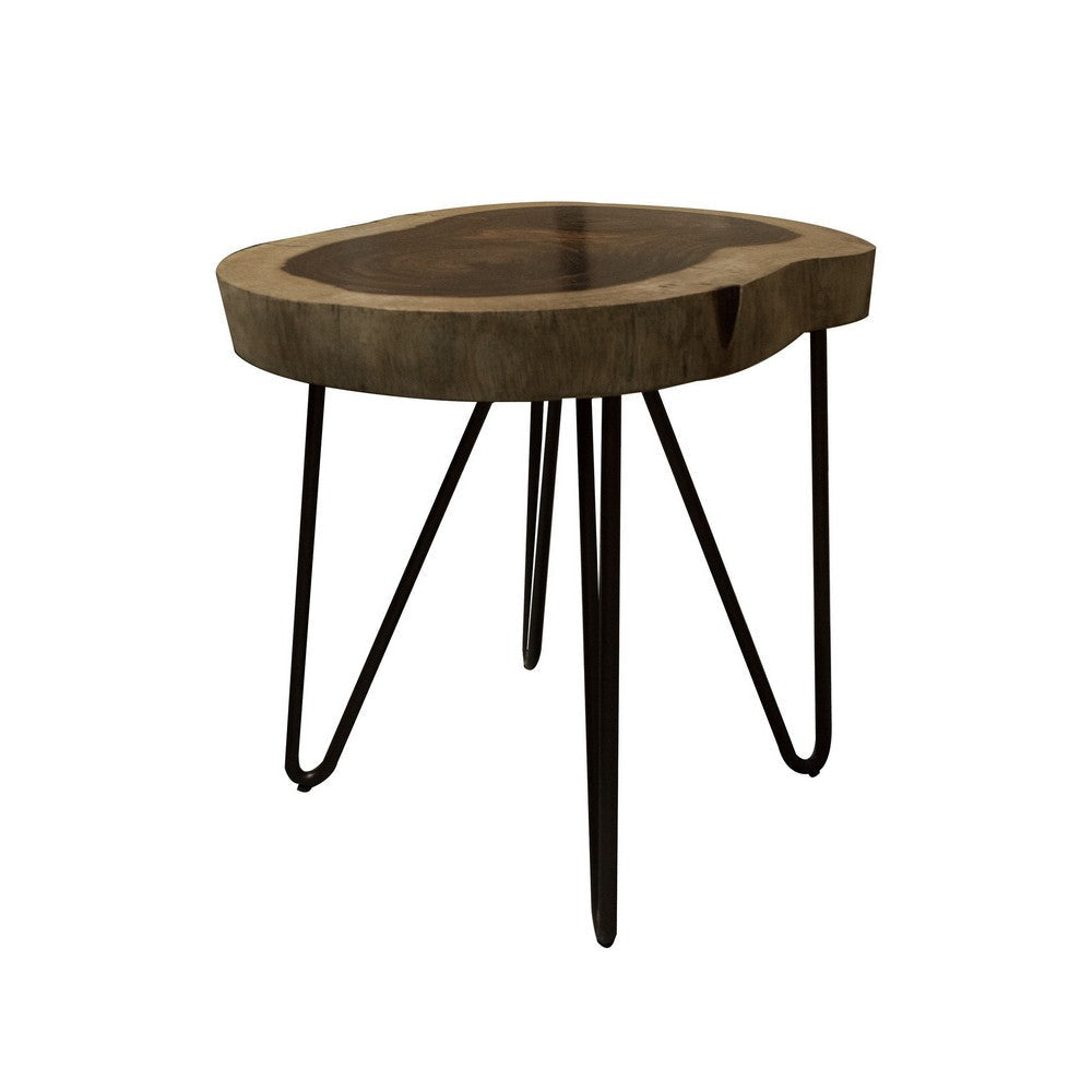 Hito 24in Side End Table Metal Legs Live Edge Brown Solid Parota Wood By Casagear Home BM319042