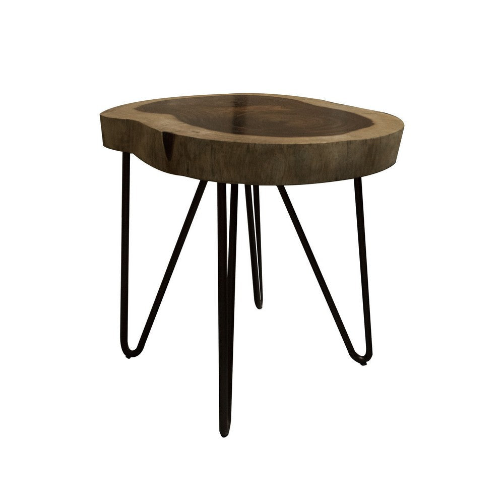 Hito 24in Side End Table Metal Legs Live Edge Brown Solid Parota Wood By Casagear Home BM319042
