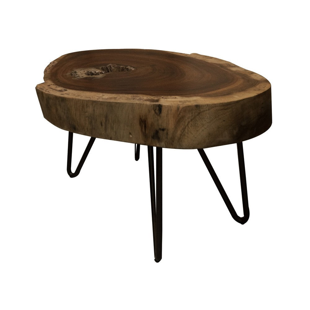 Hito 40in Side End Table Metal Legs Live Edge Brown Solid Parota Wood By Casagear Home BM319043
