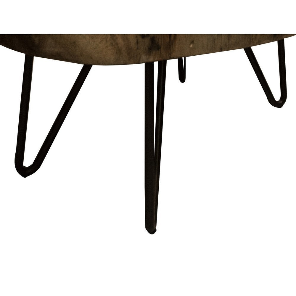 Hito 40in Side End Table Metal Legs Live Edge Brown Solid Parota Wood By Casagear Home BM319043