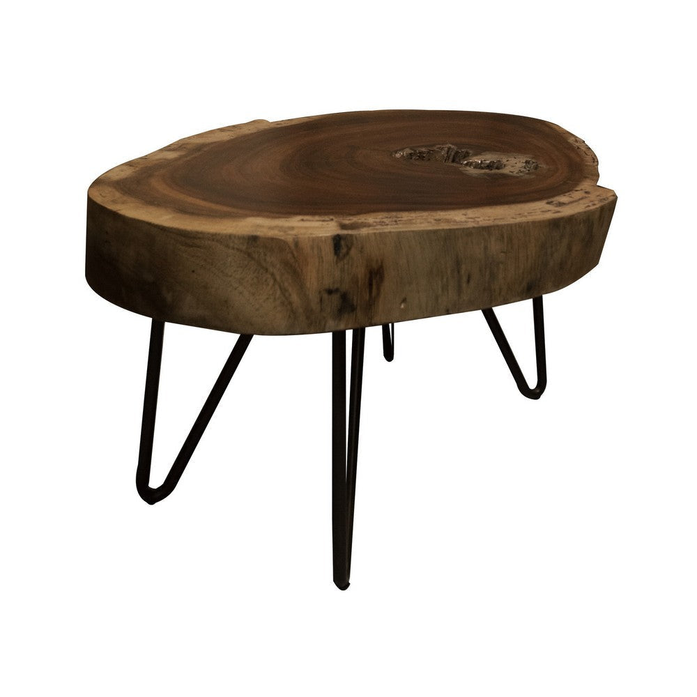 Hito 40in Side End Table Metal Legs Live Edge Brown Solid Parota Wood By Casagear Home BM319043