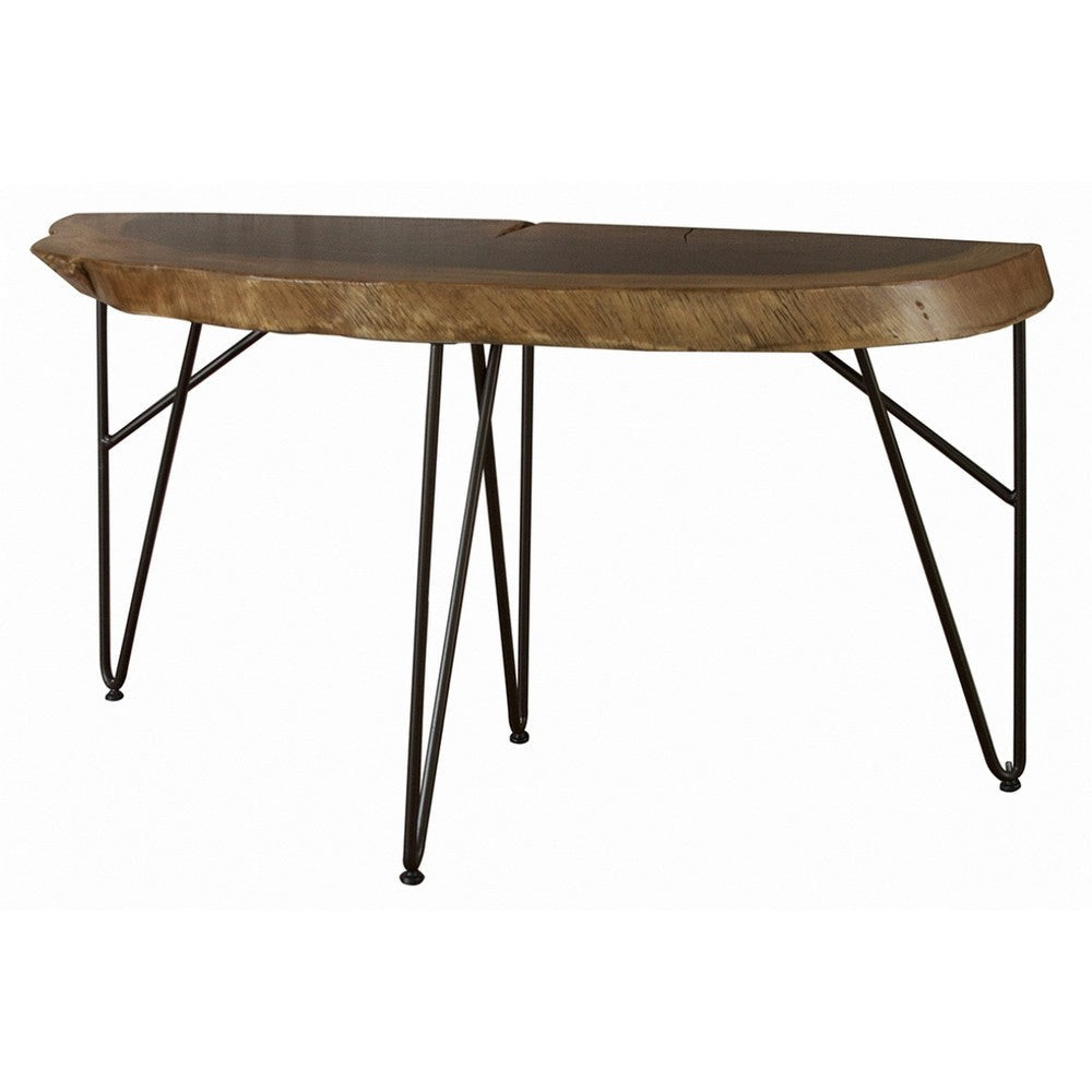 Hito 55in Sofa Table Black Metal Legs Live Edge Brown Solid Parota Wood By Casagear Home BM319044