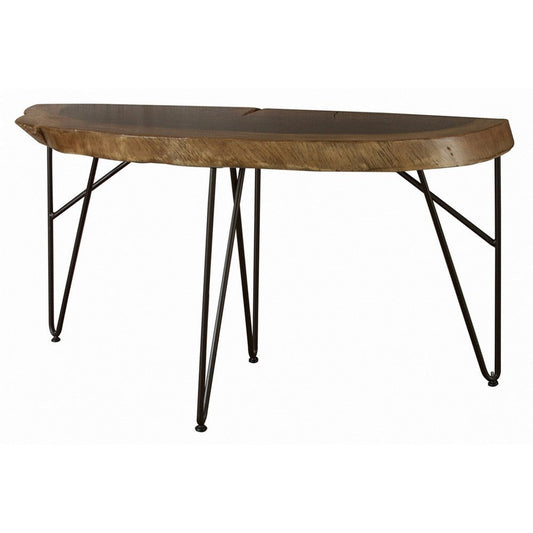 Hito 55in Sofa Table, Black Metal Legs, Live Edge Brown Solid Parota Wood By Casagear Home