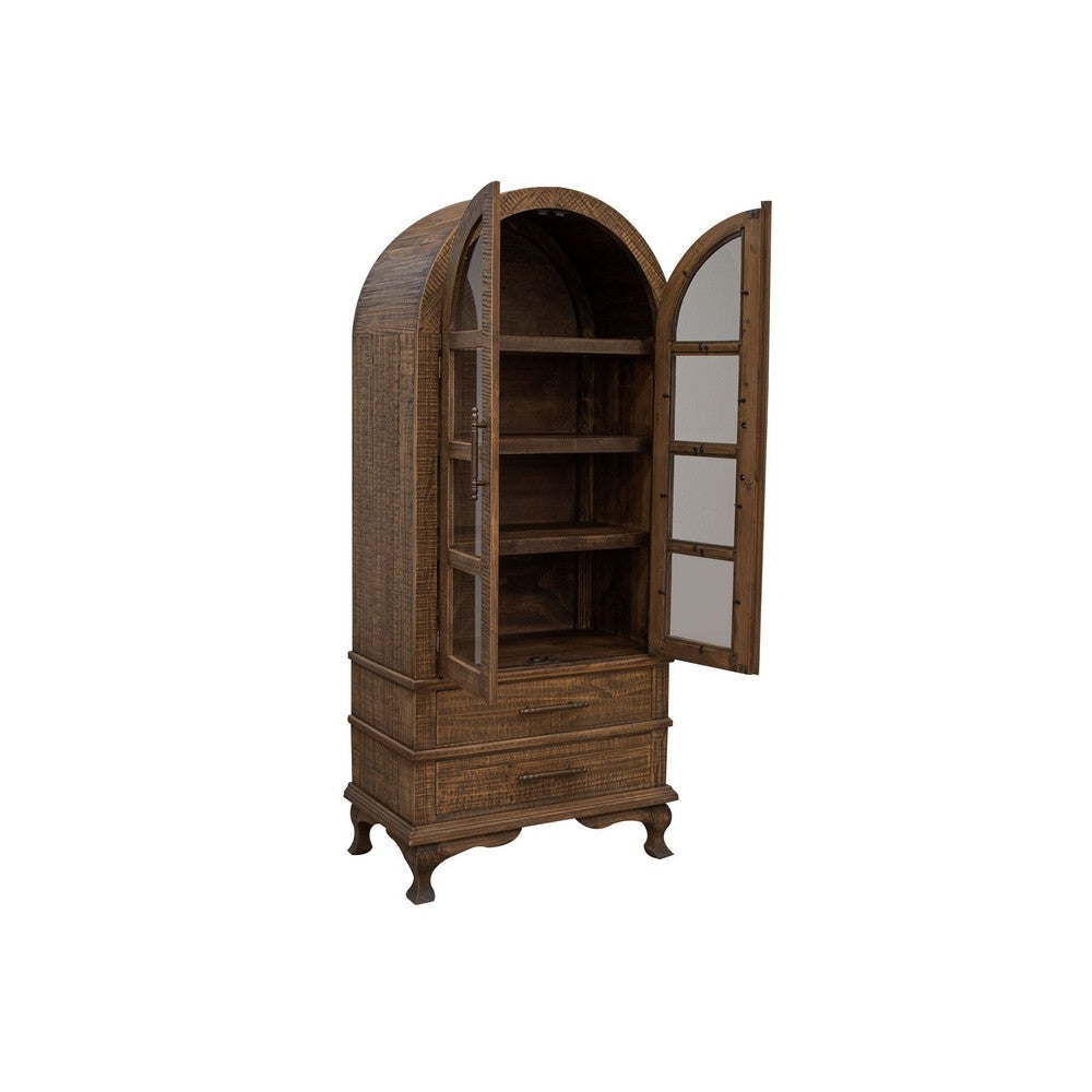 Lete 34x74 Bookcase China Cabinet Storage Drawers Glass Doors Brown Wood By Casagear Home BM319045