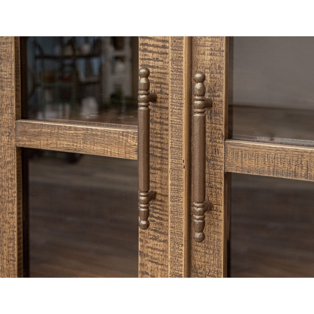 Lete 34x74 Bookcase China Cabinet Storage Drawers Glass Doors Brown Wood By Casagear Home BM319045