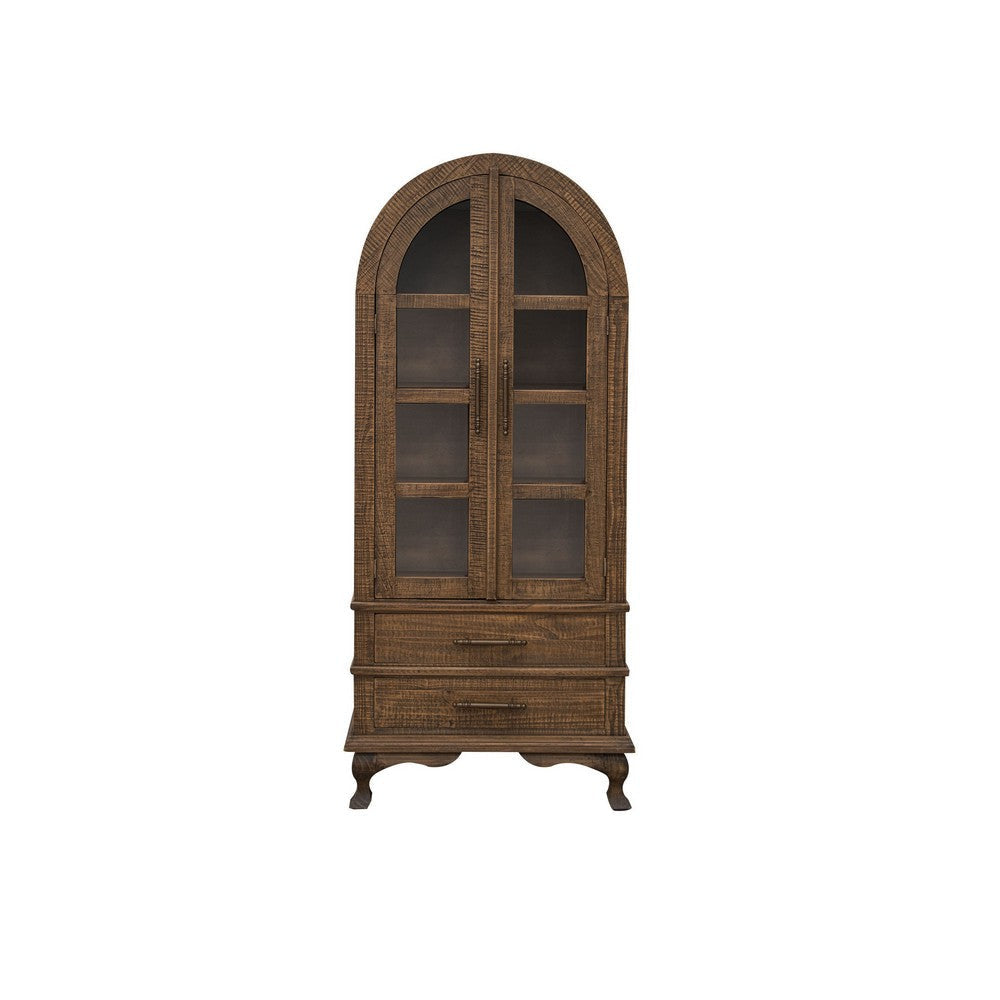 Lete 34x74 Bookcase China Cabinet Storage Drawers Glass Doors Brown Wood By Casagear Home BM319045
