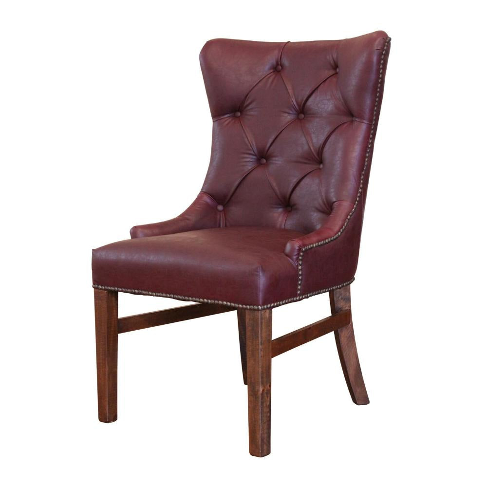 Abi Side Dining Chair Tufted Back Nailhead Trim Brown Faux Leather Wood By Casagear Home BM319046