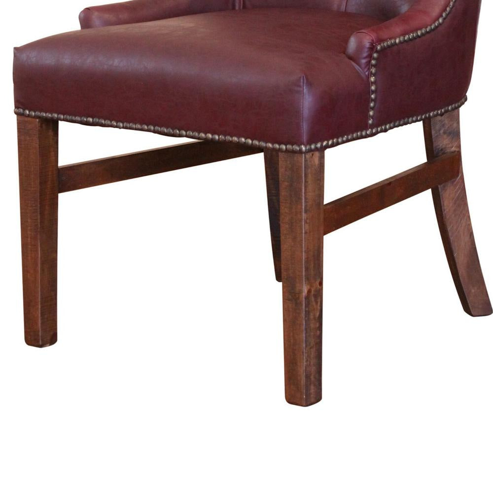 Abi Side Dining Chair Tufted Back Nailhead Trim Brown Faux Leather Wood By Casagear Home BM319046