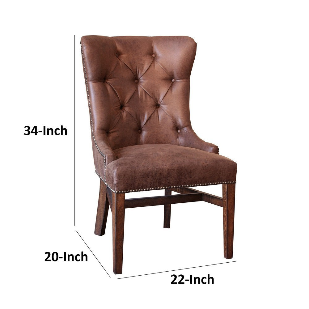 Abi Side Dining Chair Tufted Back Nailhead Trim Brown Faux Leather Wood By Casagear Home BM319046