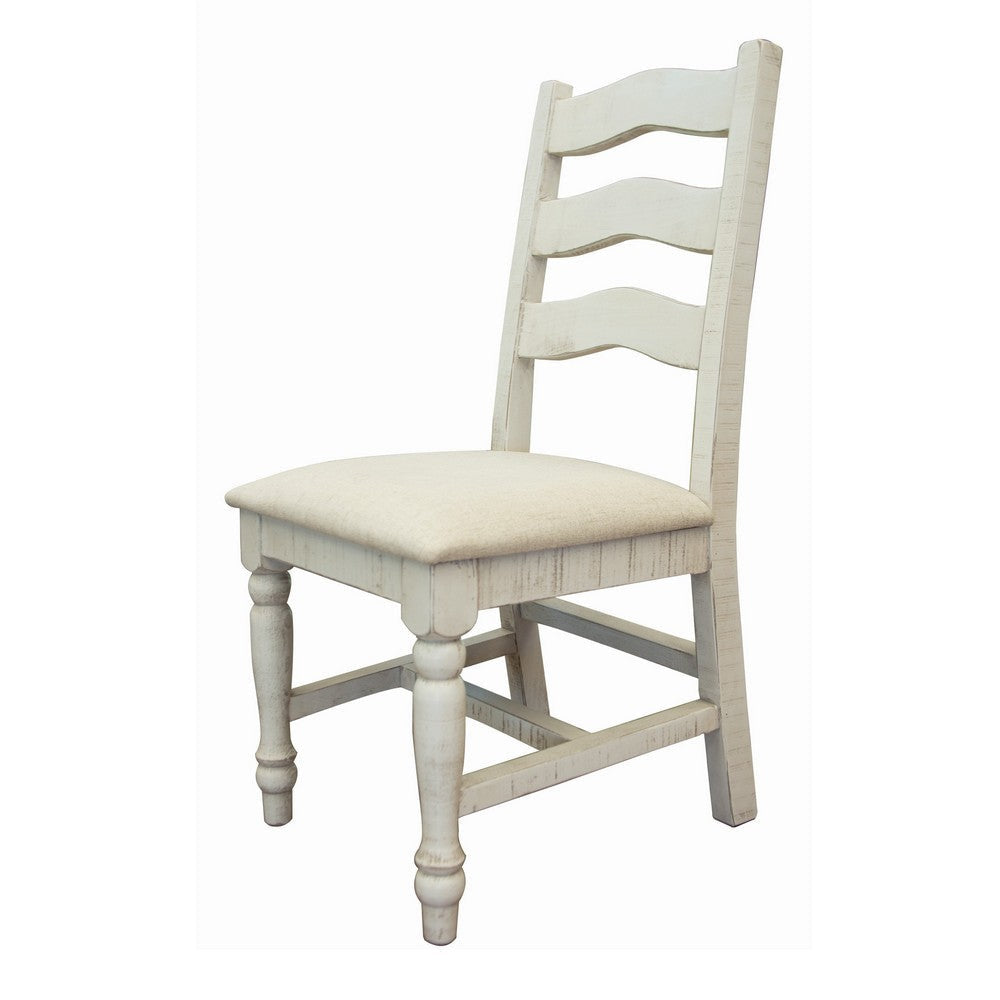 Ziay Side Dining Chair Set of 2 Ladder Back Turned Legs Ivory Upholstery By Casagear Home BM319052