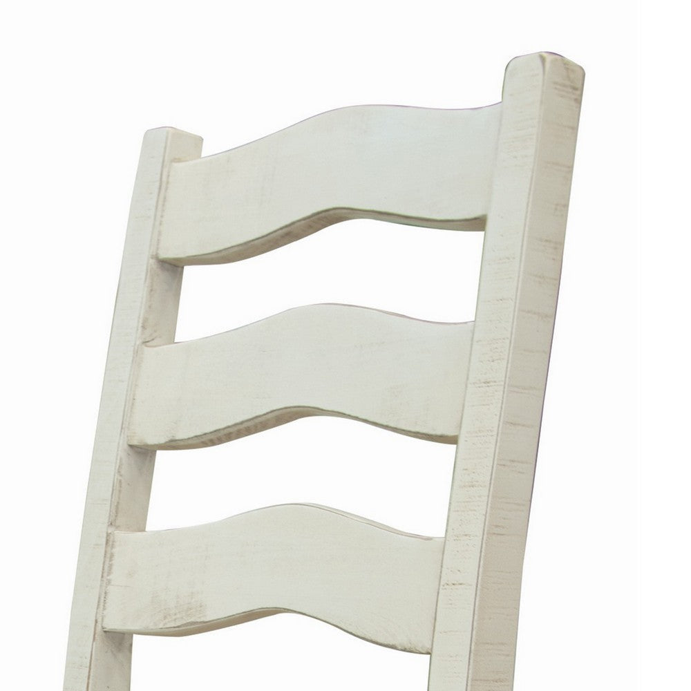 Ziay Side Dining Chair Set of 2 Ladder Back Turned Legs Ivory Upholstery By Casagear Home BM319052