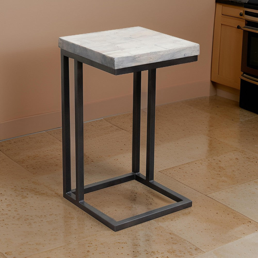 Tina Side End Table Square White 15 Inch Wood Top C Shape Black Metal By Casagear Home BM319054