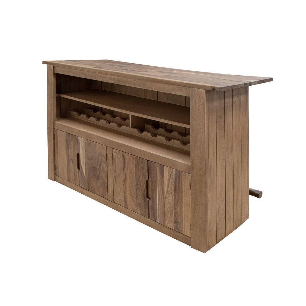 Czes Home Bar Counter Freestanding Table Bottle Racks Shelf in Brown Wood By Casagear Home BM319057