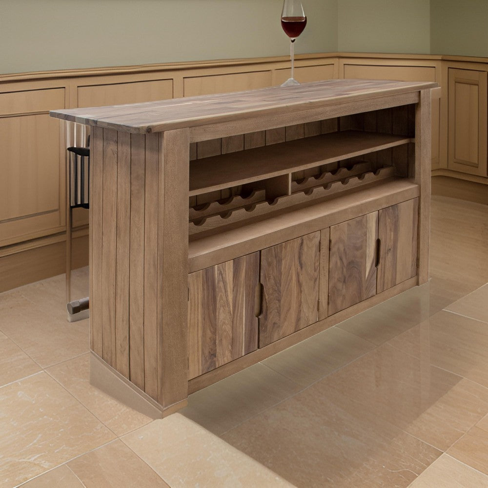 Czes Home Bar Counter Freestanding Table, Bottle Racks, Shelf in Brown Wood By Casagear Home