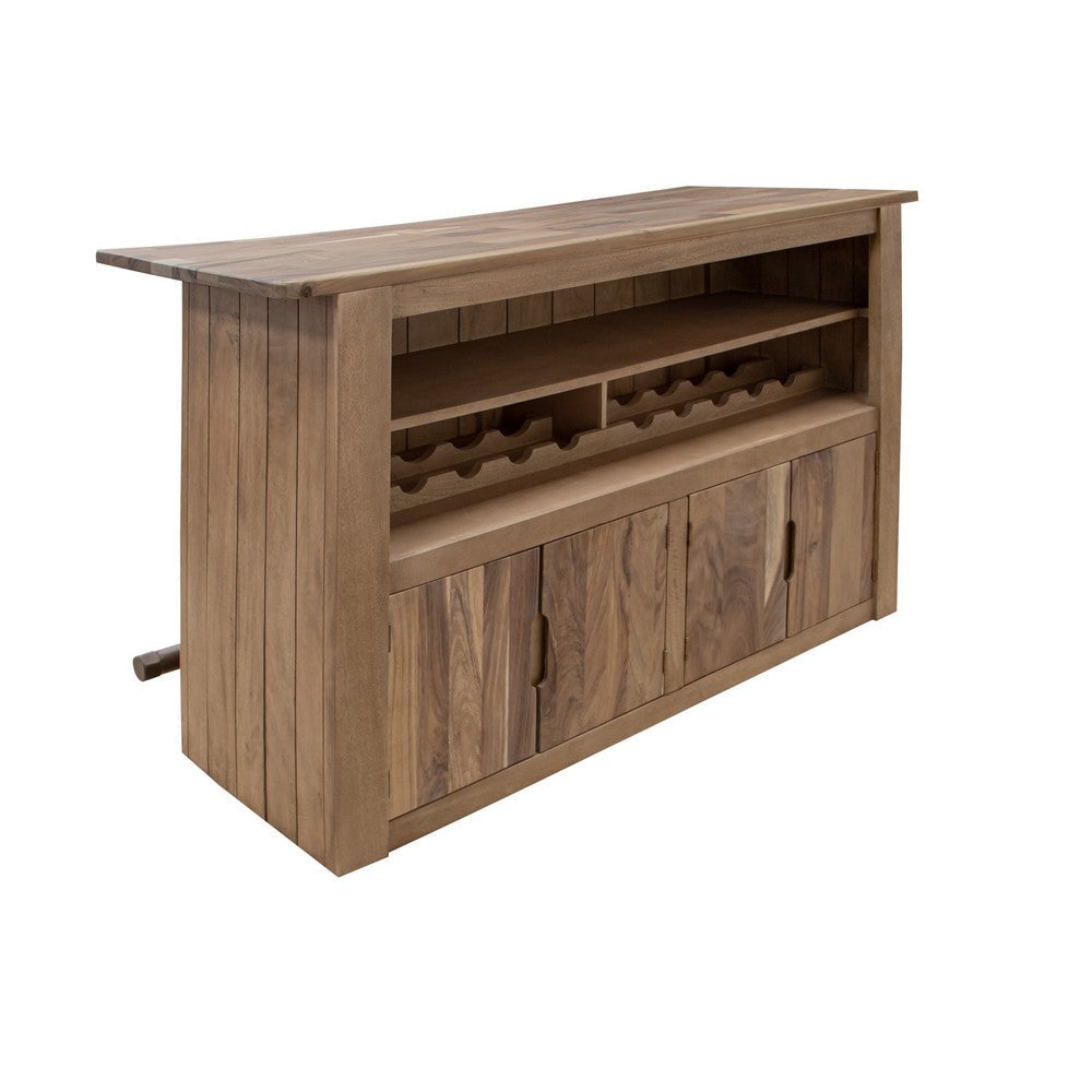 Czes Home Bar Counter Freestanding Table, Bottle Racks, Shelf in Brown Wood By Casagear Home