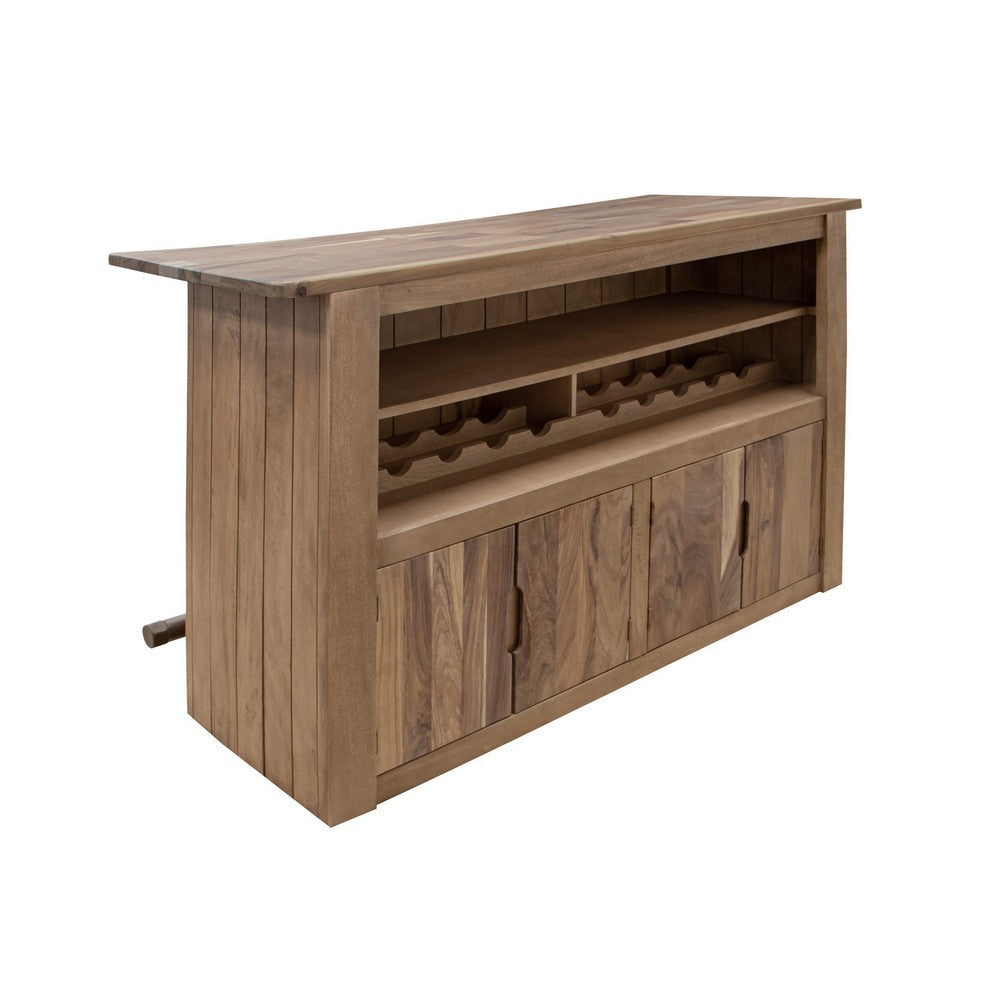 Czes Home Bar Counter Freestanding Table Bottle Racks Shelf in Brown Wood By Casagear Home BM319057