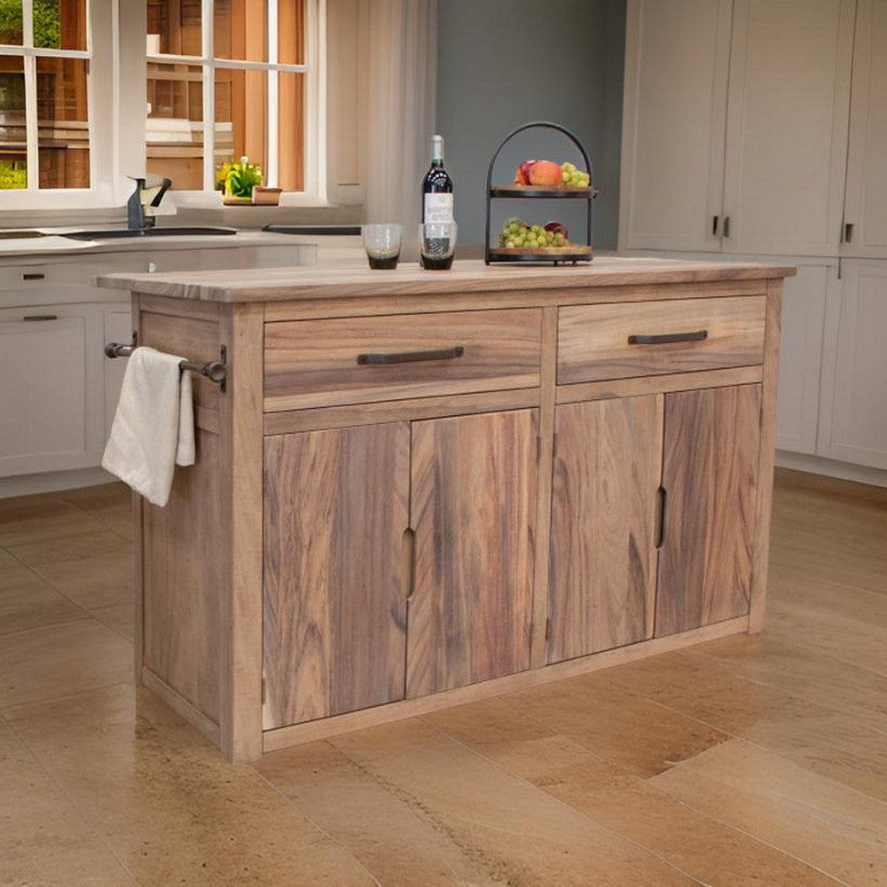 Nesa 60 Inch Counter Height Kitchen Island, 2 Drawers, 4 Door, Shelf, Brown By Casagear Home