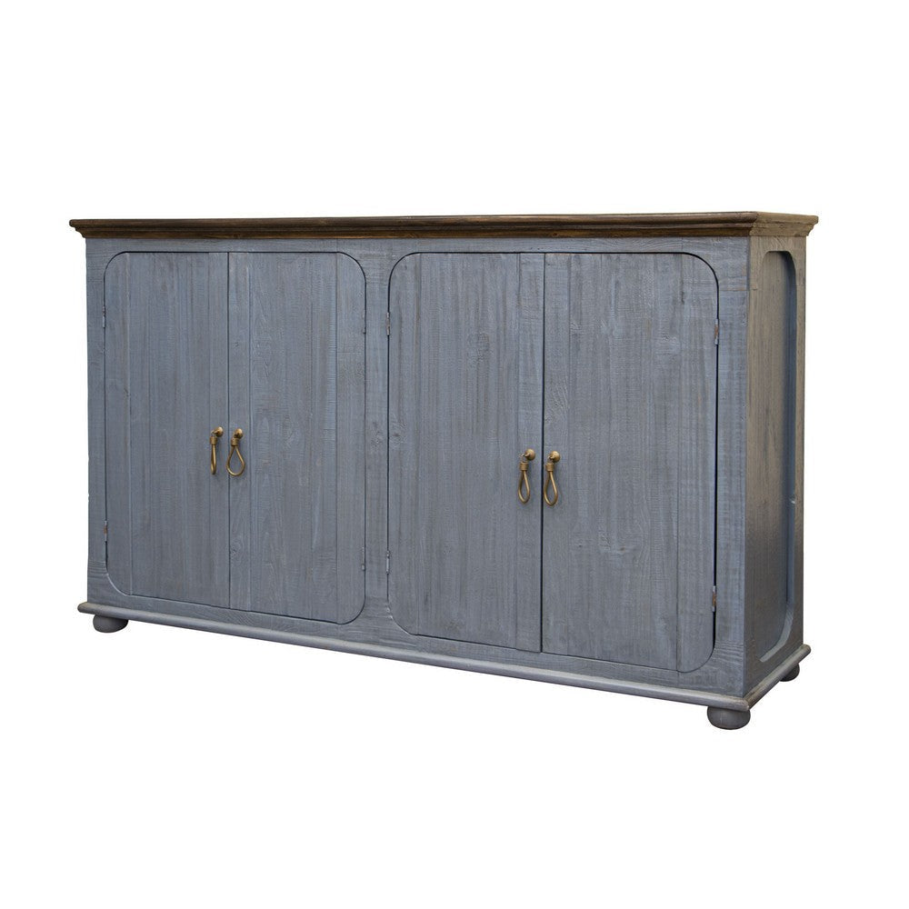 Bael 72 Inch Sideboard Console Table 4 Door Shelves Blue Pine Wood By Casagear Home BM319062