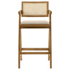 Jane Barstool Chair Set of 2 Sand Beige Rattan Walnut Brown Solid Wood By Casagear Home BM319063