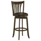 Ethan Swivel Barstool Chair, Dark Brown Faux Leather, Slatted Back Hardwood By Casagear Home