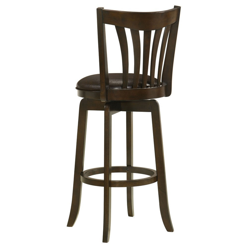 Ethan Swivel Barstool Chair Dark Brown Faux Leather Slatted Back Hardwood By Casagear Home BM319065