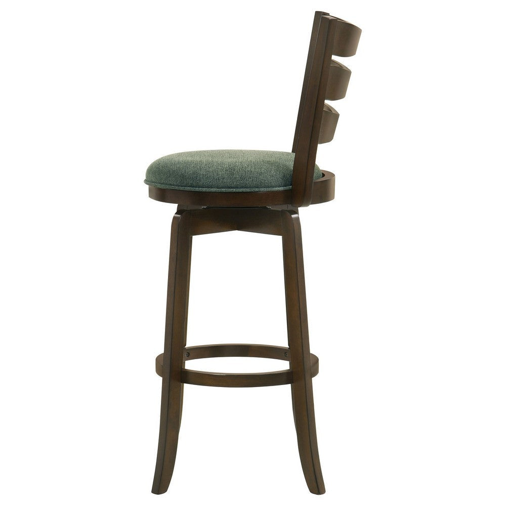 Mona Swivel Barstool Chair Hunter Green Fabric Dark Cherry Brown Finish By Casagear Home BM319067