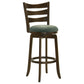 Mona Swivel Barstool Chair, Hunter Green Fabric, Dark Cherry Brown Finish By Casagear Home