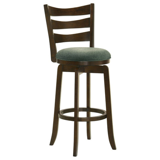 Mona Swivel Barstool Chair, Hunter Green Fabric, Dark Cherry Brown Finish By Casagear Home