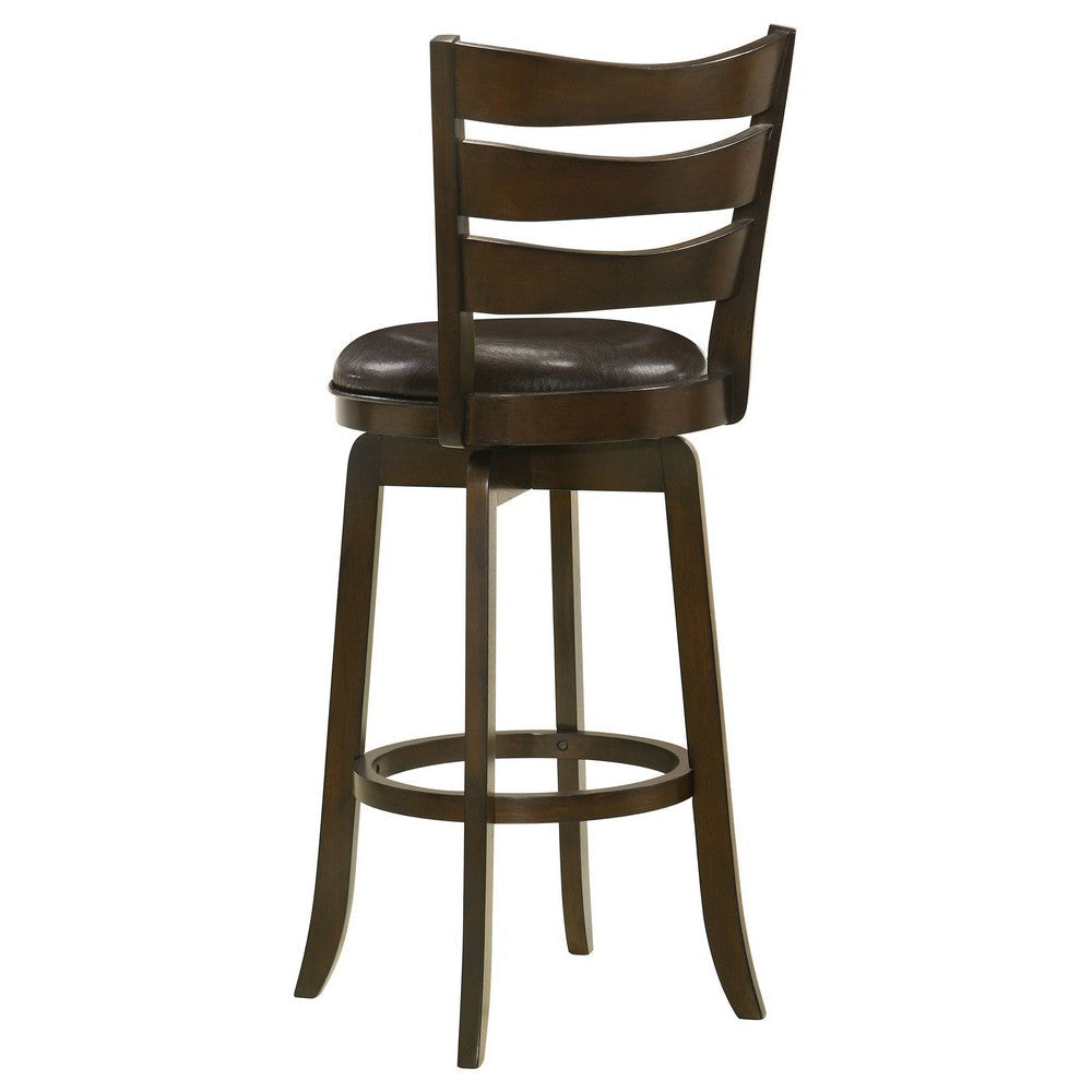 Mona Swivel Barstool Chair Dark Brown Faux Leather Cherry Brown Wood By Casagear Home BM319069