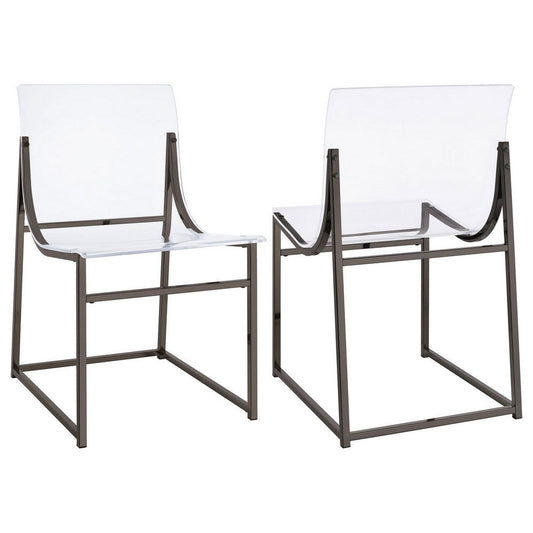 Dino Dining Chair Set of 2, Clear Acrylic Seat, Back, Black Nickel, 18 Inch By Casagear Home